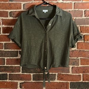 Splendid Army Green Cropped Tie Up Top, Size X-Small